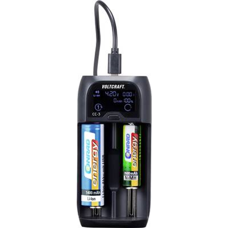 VOLTCRAFT CC-3 NiMH, NiCd, LiIon, LiFePO Mini (AAAA), Micro (AAA), Mignon (AA), Baby (C), Sub-C, A, 10440, 14500, 14650, 16340, 17355, 17500, 17650, 17670 (CC-3)