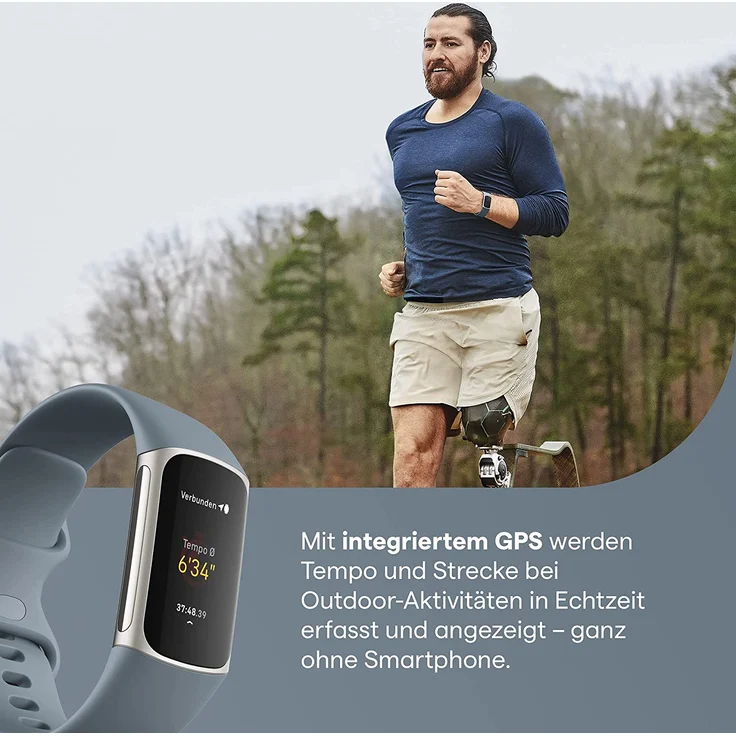 Fitbit Charge 5 Fitness-Tracker GPS, Unisex, Aluminiumgehäuse, Silikonarmband, Steel Blue/Platinum – Bild 2