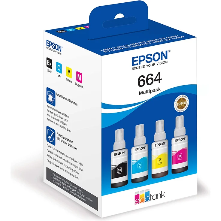 Epson EcoTank 664 - 4er-Pack - Schwarz, Gelb, Cyan, Magenta - Original - Nachfülltinte - für Epson L380, L395, L495, EcoTank ET-2650, L1455, L656, EcoTank ITS L3050, L3060, L3070 – Bild 1
