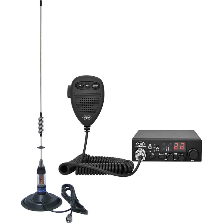 PNI CB Funkgerät Kit CB Escort HP 8000L ASQ + CB-Antenne ML70, Zigarettenanzünder-Stecker