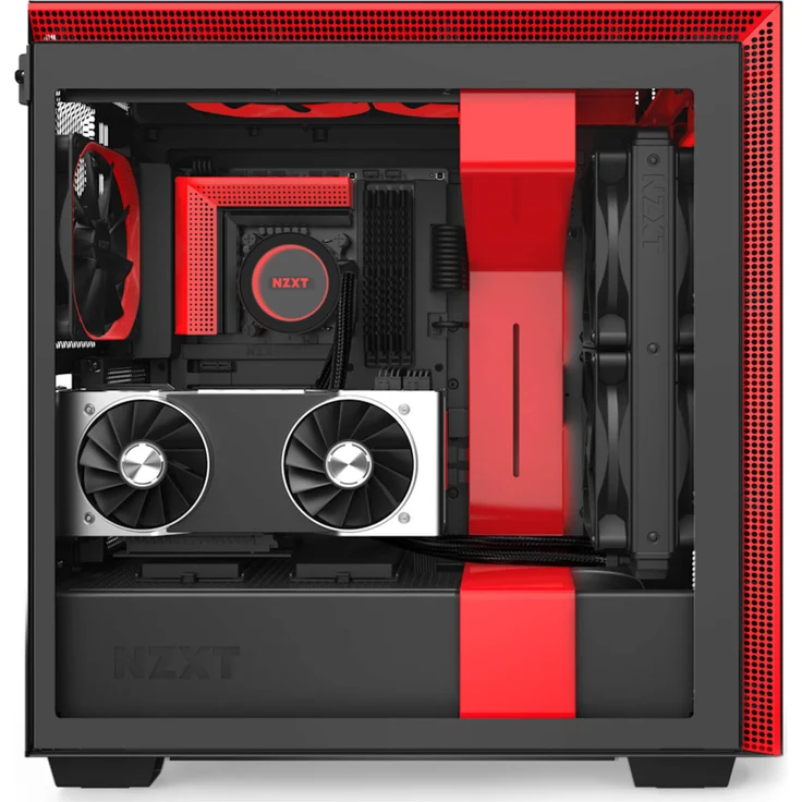 NZXT H710i - ATX-Mid-Tower-Gehäuse für Gaming-PCs - Front USB-C Port - Tempered Glass-Seitenfenster mit Schnellspanner - Vertikale GPU Montage möglich - Für Wasserkühlung nutzbar - Schwarz-Rot – Bild 6