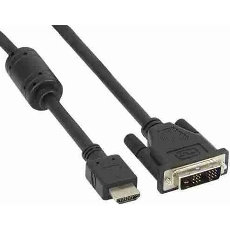 InLine 17665 HDMI-DVI Adapterkabel, 19pol Stecker auf 18+1 Stecker, mit Ferrit, 5m