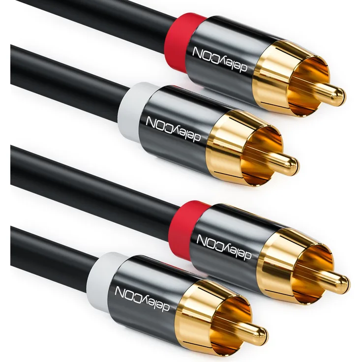 deleyCON 2m Cinch Kabel Stereo Audio Cinch RCA Kabel 2X Cinch Stecker zu 2X Cinch Stecker HiFi-Anlage HiFi-Receiver Heimkino Blu-Ray Player Schwarz
