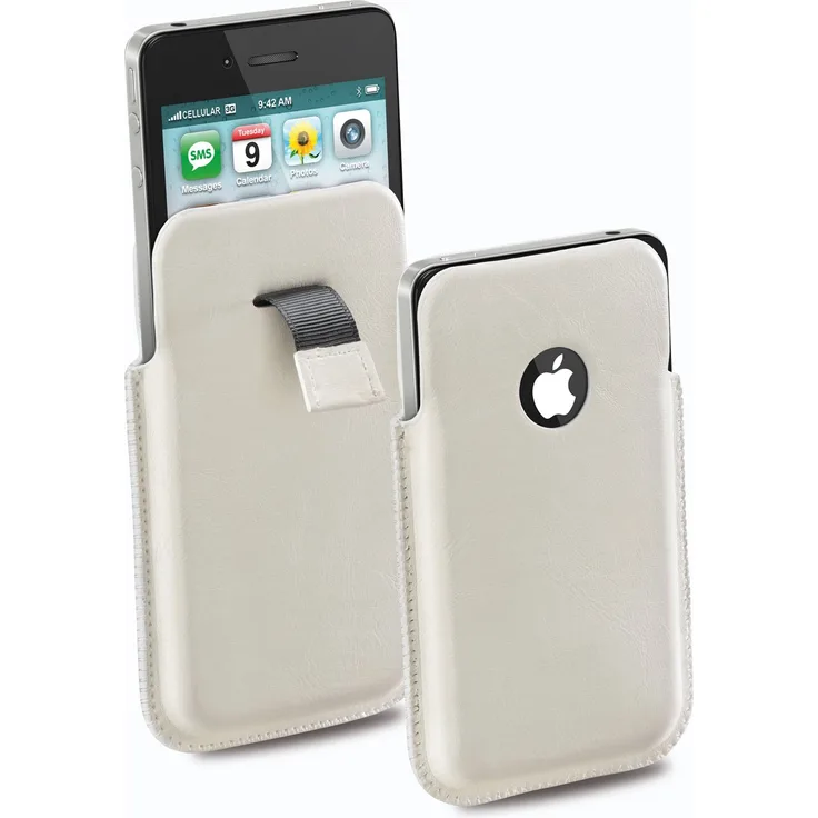Cellular Line elegante Ledertasche für Apple iPhone 4-4S inkl. Ausziehhilfe weiß