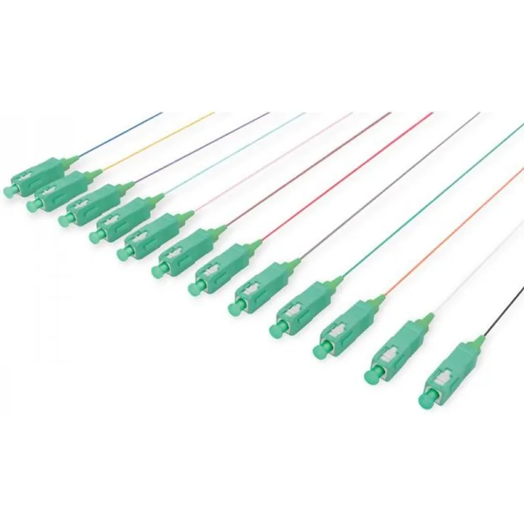 DIGITUS LWL Pigtail Glasfaser-Kabel - 12 Stück - 2-m OS2 - SC APC Stecker - für Verlege-Fasern - Simplex - 09-125 µ
