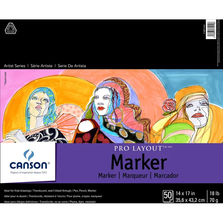 Canson Artist Series Pro Layout Marker Pad, 14” x 17”, Fold-Over Cover, 50 Sheets (100511049), 14''X17''