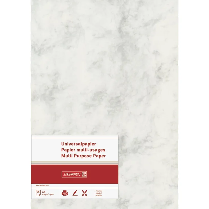 BRUNNEN 105141180 Universalpapier - Multifunktionspapier Marmor (A4, 120 g-m², 35 Blatt, marmoriert) grau