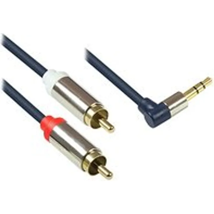 Good Connections GC-M0065 Audio Anschlusskabel High-Quality 3,5 mm, Klinkenstecker rechts abgewinkelt auf 2x RCA (Cinch) Stecker, OFC, Vollmetallgehäuse, 2m dunkel blau