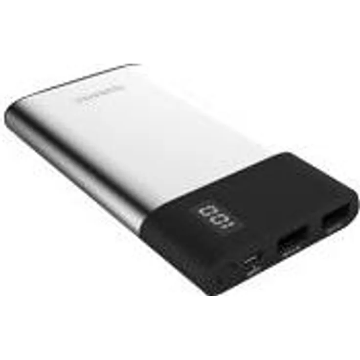 TERRATEC P80slim, 8.000mAh Powerbank-Externer Akku-Ladegerät, 2 x Out (USB), Digitales Display, Aluminium Oberfläche, für iphone, iPad, Samsung Galaxy und weitere, (Silber-Schwarz)