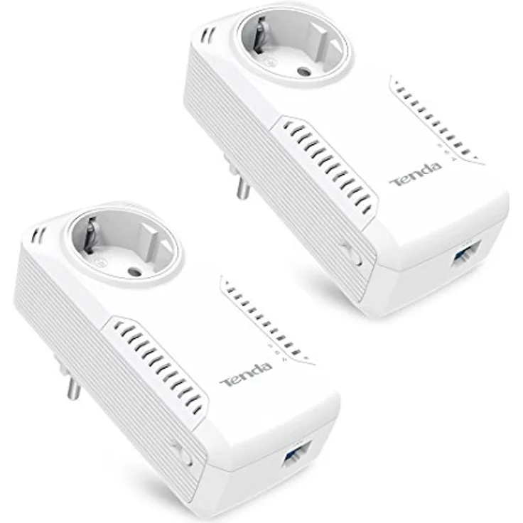 Tenda P1001P KIT AV1000 Gigabit Powerline Adapter Kit mit AC Pass Through (Gigabit LAN Ports, HomePlug AV2, QoS, kompatibel mit Adaptern anderer Marken, 2er Set)