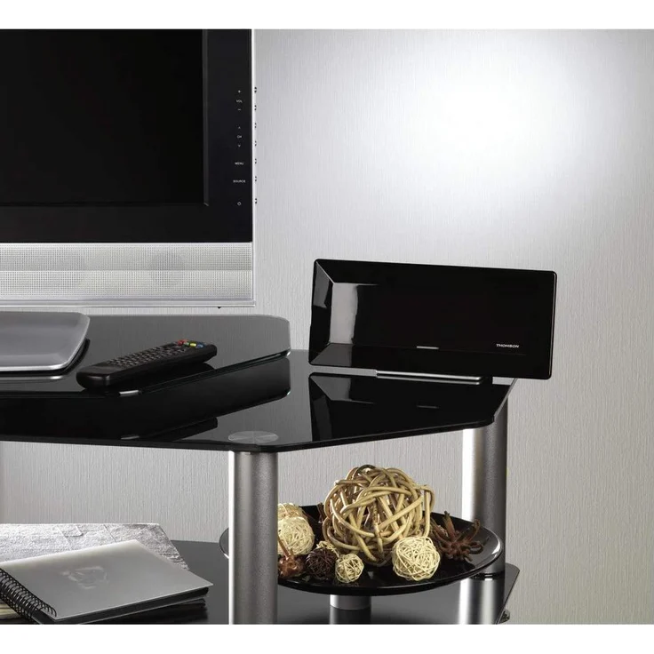 Thomson Aktive Flachantenne für digitalen TV--Radio-Empfang, ANT1528BK? (DVB-T-DVB-T2, DAB-DAB+, HD-3D, mit Verstärker, Rauschfilter, flach) Innenantenne-Zimmerantenne – Bild 2