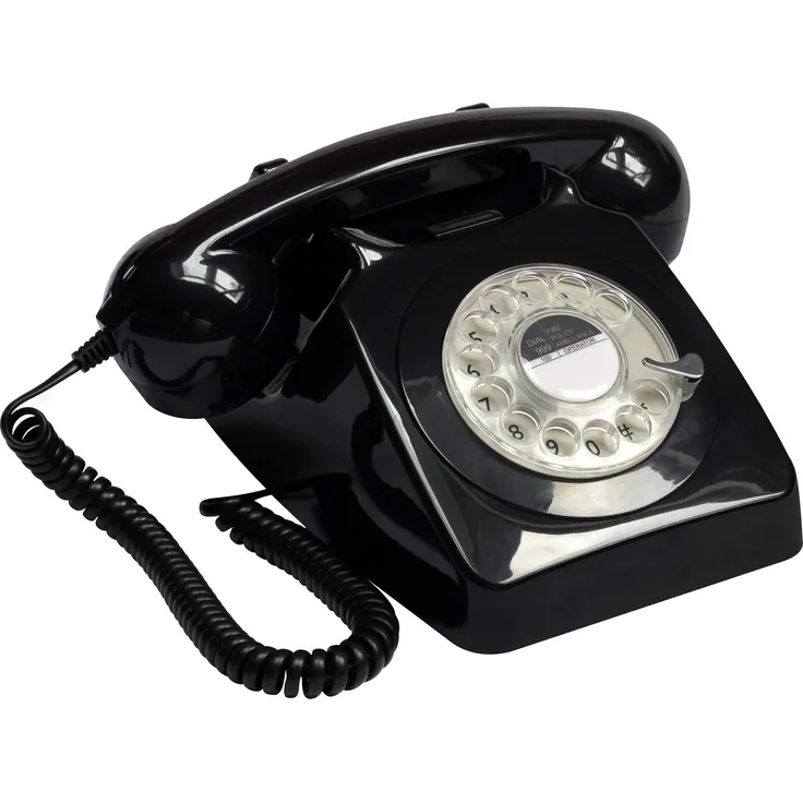 GPO 746ROTARYBLA Retro Telefon mit Wählscheibe im 70er Jahre Design - Schwarz