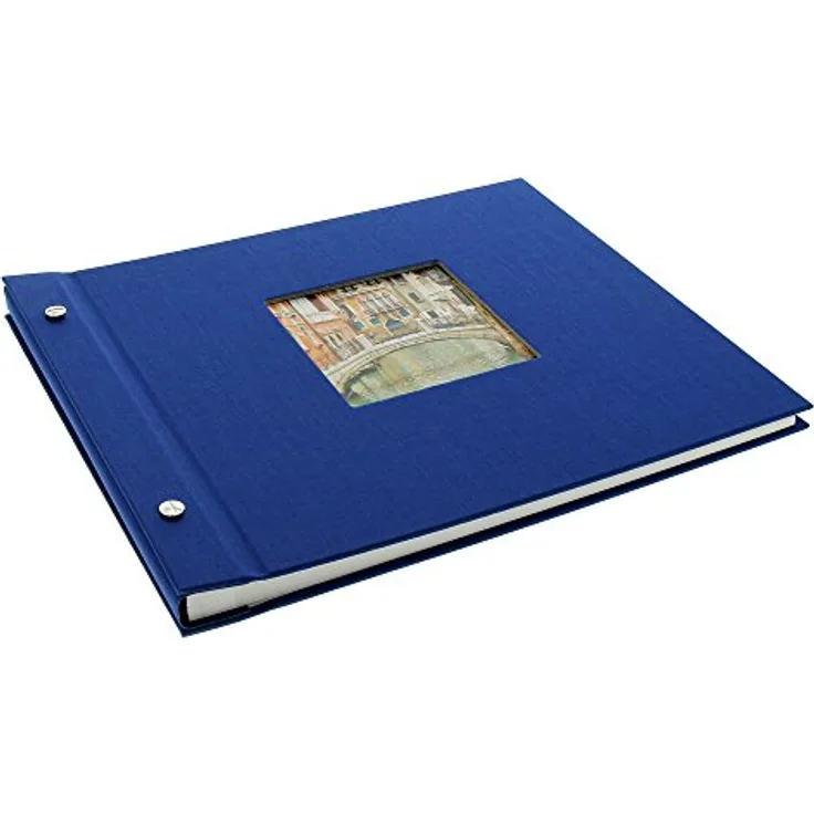 goldbuch Schraubalbum mit Fensterausschnitt, Bella Vista, 30 x 25 cm, 40 weiße Seiten mit Pergamin-Trennblättern, Erweiterbar, Leinen, Blau, 26895