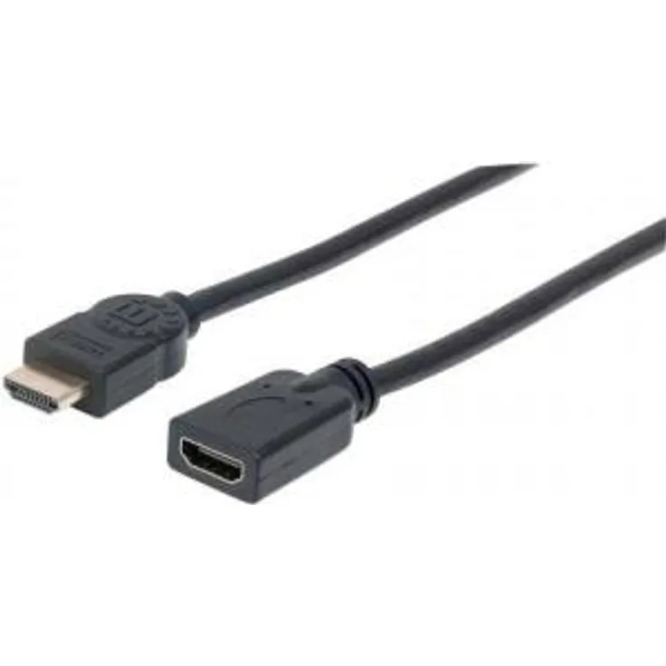 Manhattan 354363 High Speed Verlängerungskabel mit Ethernet-Kanal (HDMI-Stecker auf HDMI-Buchse Porterweiterung 4K HEC ARC 3D), 1m schwarz