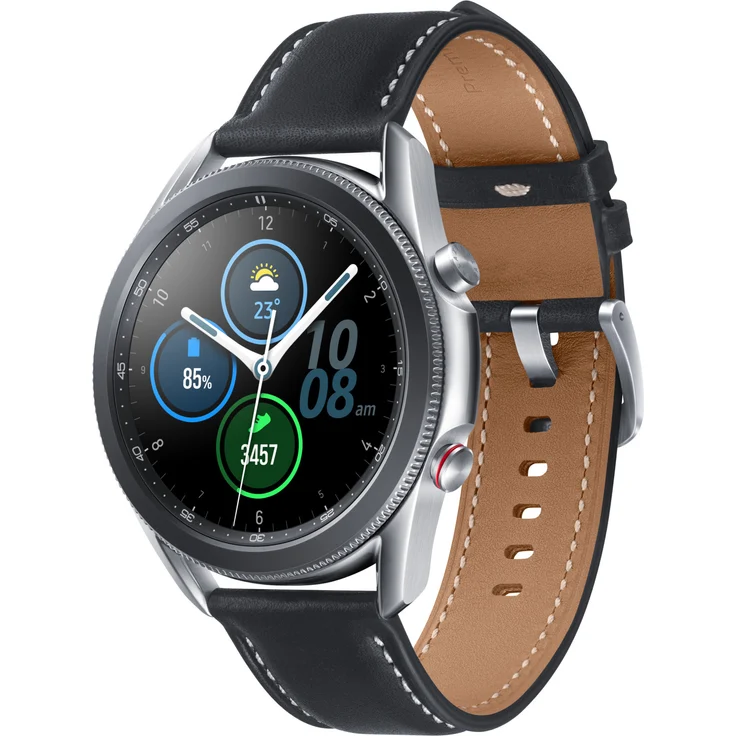 Samsung Galaxy Watch 3 LTE Smartwatch GPS, Unisex, 45mm, Lederarmband, Mystic Silver Smartwatch – Bild 5