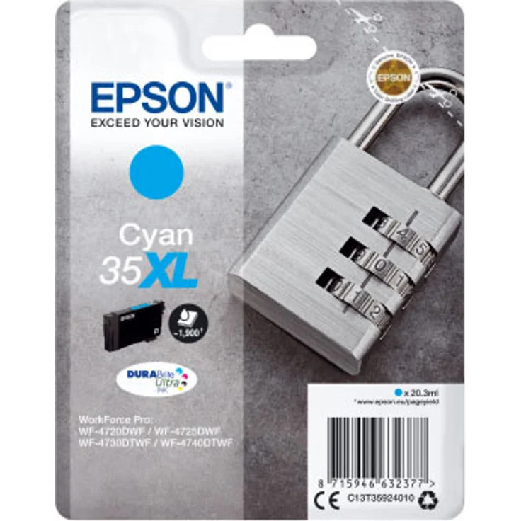 Epson Original 35XL Tinte Schloss (WF-4720DWF WF-4725DWF WF-4730DTWF WF-4740DTWF) cyan – Bild 1