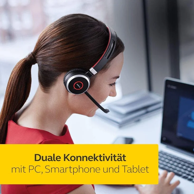 Jabra Evolve 65 Wireless Stereo On-Ear Headset, Unified Communications zertifizierte Kopfhörer mit langer Akkulaufzeit, USB Bluetooth Adapter, VoIP-Headset, schwarz – Bild 3