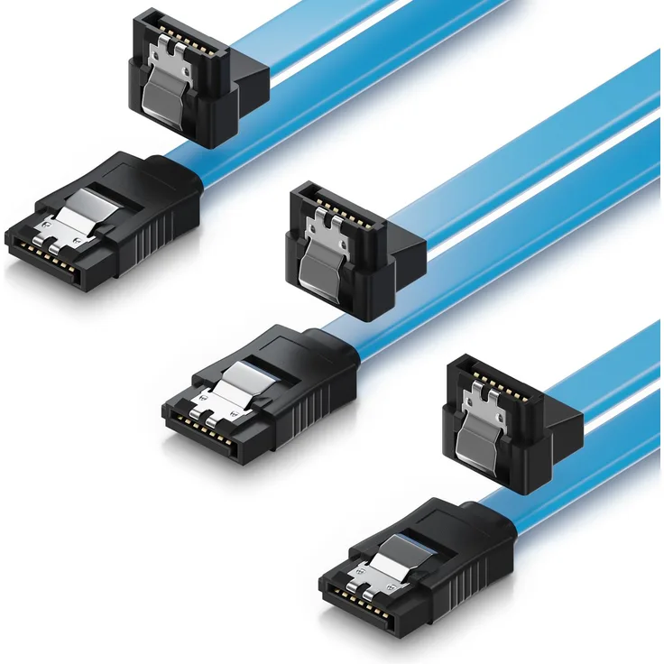 SET - 3x deleyCON [0,5m] S-ATA 3 Winkel-Kabel - PREMIUM SATA 3 HDD / SSD Datenkabel mit Clip - 1x Stecker gerade zu 1x Stecker 90° - Übertragungsraten bis zu 6 GBit/s - Länge: 50cm / Farbe: Blau