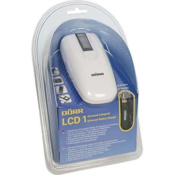Dörr Universal Ladegerät LCD 1 mit 12V Autoadapter für NiMH-NiCd AA-AAA Akkus und Lithium-Ionen Akkus