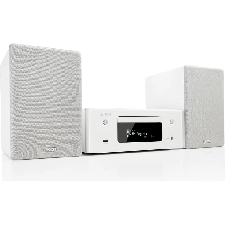 Denon OL N-10 Kompaktanlage, HiFi Verstärker, CD-Player, Internetradio, Musikstreaming, HEOS Multiroom, Bluetooth & WLAN, AirPlay 2, Alexa Kompatibel, 2 Optische TV-Eingänge, mit Lautsprecher, weiß
