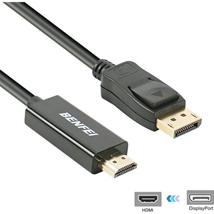 DisplayPort Auf HDMI Kabel, BENFEI 1.8m Display Port (DP) auf HDMI Kabel High Speed inkl. Audio-Übertragung | 1080p | Displayport (Stecker M) zu HDMI (Stecker A) | zertifiziert | Apple und PC