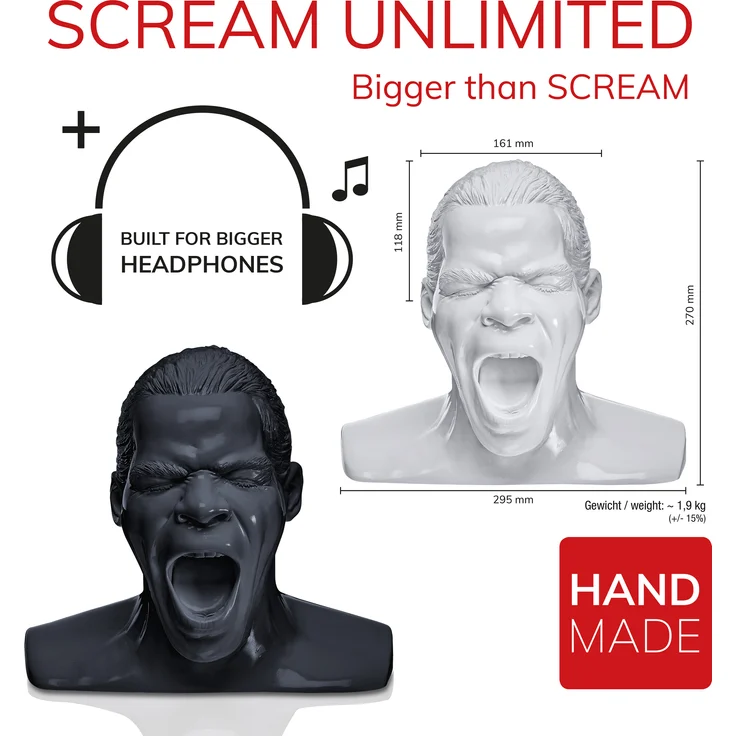 Oehlbach Scream Unlimited - Kopfhörerständer in Form des legendären Oehlbach-Kopfes | Optimale Aufbewahrung von Over-/On-Ear Kopfhörer | Handmade Schwarz - Preisvergleich – Bild 1