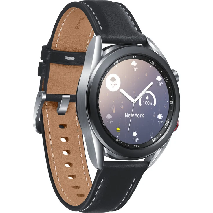 Samsung Galaxy Watch 3 Bluetooth Smartwatch GPS, Unisex, 41mm, Lederarmband, Mystic Silver Smartwatch – Bild 1