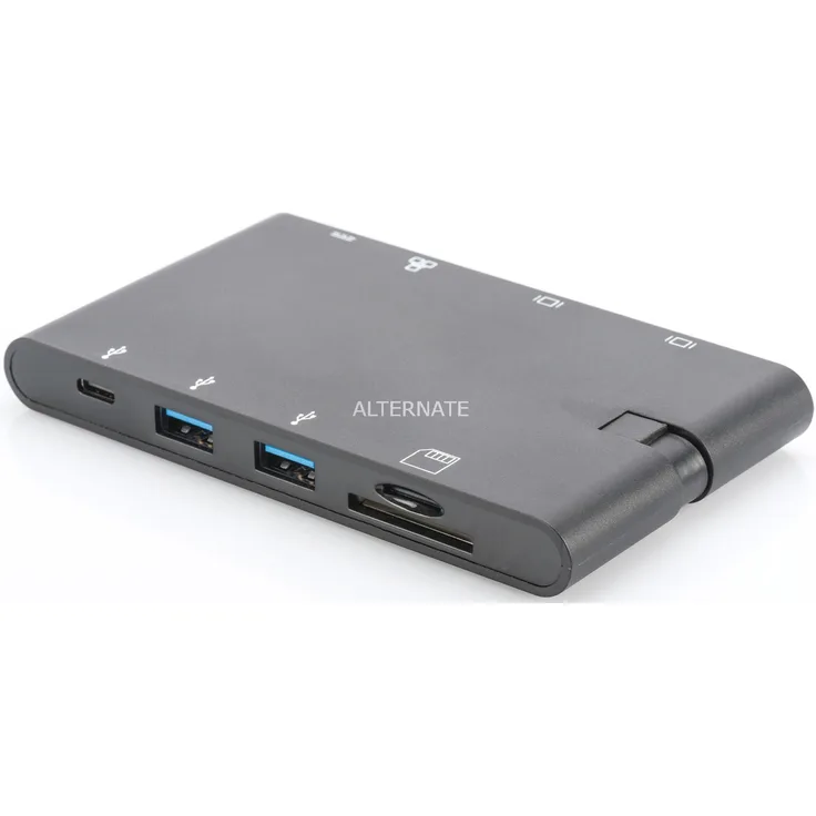 DIGITUS Multiport Docking-Station - USB-C Dock 9 Ports - HDMI VGA, RJ45, 2x USB 3.0, 2x USB Typ-C, Ladeport, Cardreader