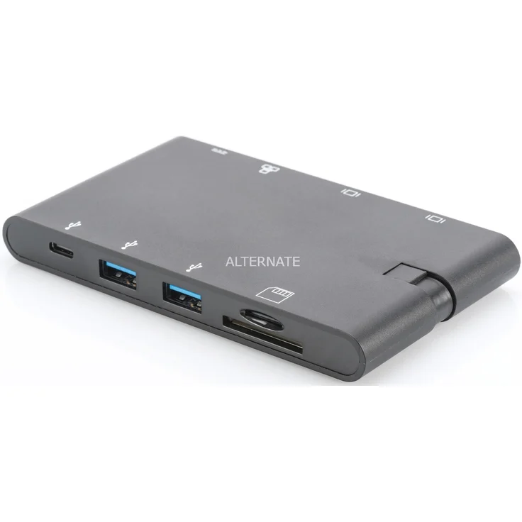 DIGITUS Multiport Docking-Station - USB-C Dock 9 Ports - HDMI VGA, RJ45, 2x USB 3.0, 2x USB Typ-C, Ladeport, Cardreader – Bild 1