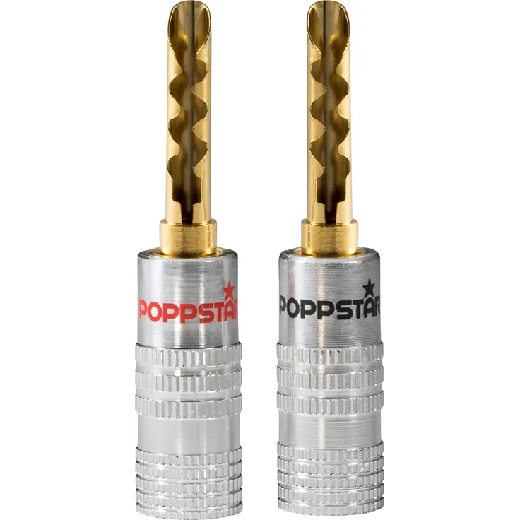 Poppstar 2x High End Hohl Bananenstecker, Bananas für Lautsprecherkabel (bis 6mm²), Lautsprecher, Receiver, 24k vergoldete Kontakte (1x schwarz, 1x rot)
