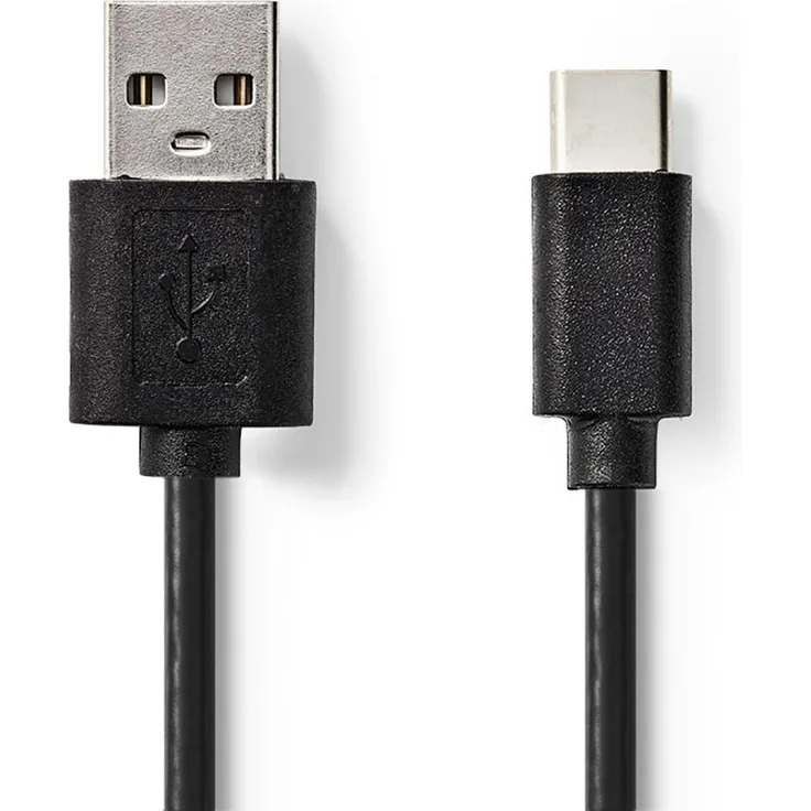 Nedis USB-Kabel, USB, USB-A Stecker, USB-Typ-C Stecker, Vernickelt, 2.00 m, rund, PVC, Schwarz, Aufhänger