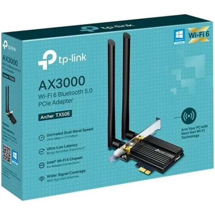 TP-Link Archer TX50E AX3000 WiFi 6 PCIe-Adapter mit Bluetooth 5.0 (Zwei Multi-Richtantennen, Intel Wi-Fi 6 Chipsatz, Kühlkörper, WPA3-Verschlüsselungsstandard, Platzsparender Einsatz) Schwarz – Bild 2