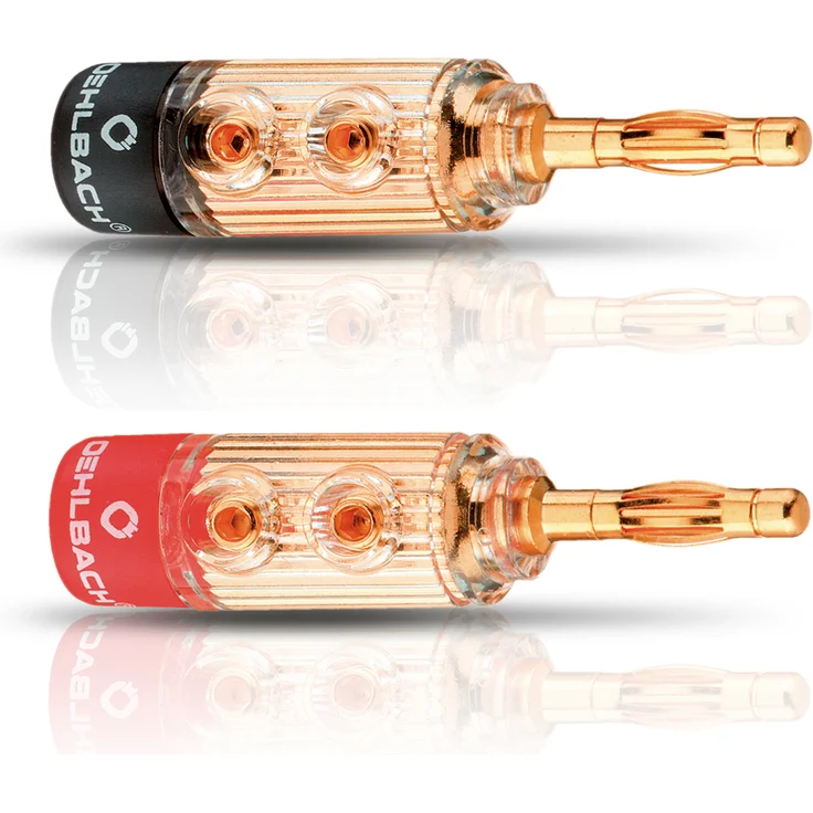 Oehlbach XXL® Fusion Banana | High-End Bananenstecker für Kabel bis 6mm² | Vollmetallstecker, rot/schwarz Kennzeichnung | 4 Stück - gold – Bild 1