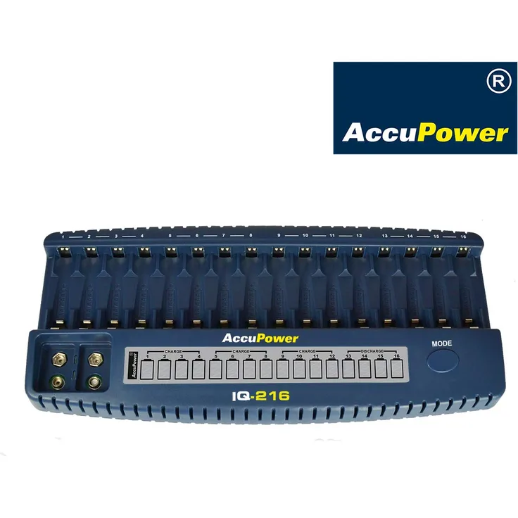 AccuPower IQ216 16-Kanal-Ladegerät NI-Cd-NI-MH für 16x AA-AAA und 2X 9V Akkus