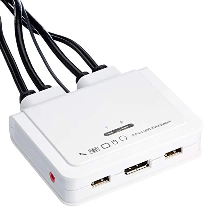 InLine 63615I KVM Switch, 2-fach, USB-C + DisplayPort zu DisplayPort 1.2, 4K, mit Audio, integr. Kabel