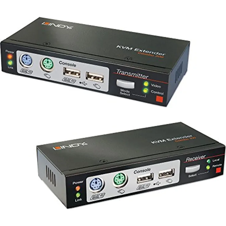 LINDY Cat.5 KVM Extender Combo 300 mit KVM Switches. USB-PS-2 und VGA bis 300m bei 1920x1200 mit Skew Comp.
