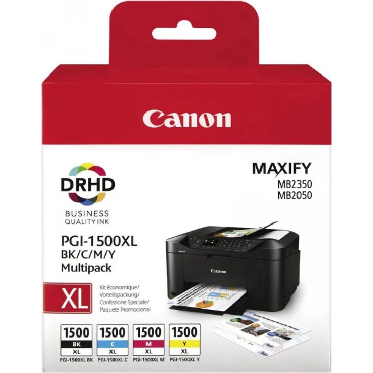 Canon PGI-1500 XL Druckerpatronen Multipack - Patronen Tintenpatronen (Schwarz Cyan Magenta Gelb) Original für MAXIFY Drucker – Bild 1