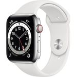 Apple Watch Series 6 Smartwatch GPS + Cellular, 44mm, Edelstahlgehäuse Silber, Sportarmband Weiß
