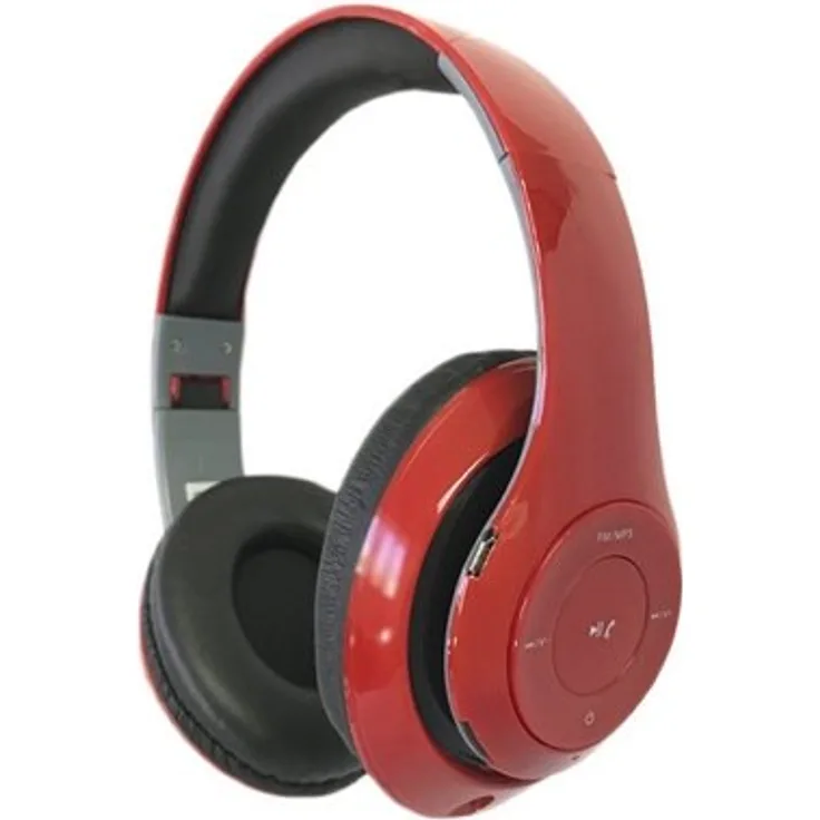 Freestyle ROT Kabelloser Bluetooth-Kopfhörer mit integriertem 4-in-1 Mikrofon, FM-Radio, Musik-Player (von Micro-SD), Aux-In