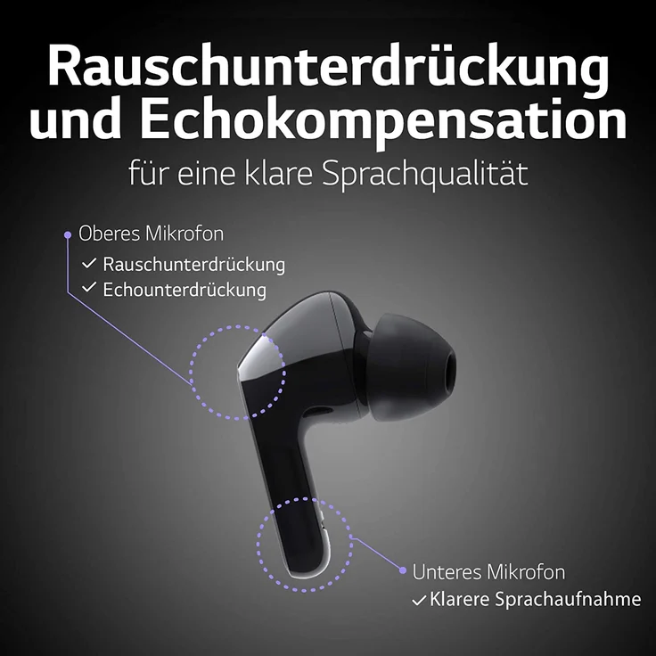 LG Tone Free HBS-FN6 True Wireless In-Ear Kopfhörer, mit Bluetooth, Mikrofon, Noise Cancelling, schwarz – Bild 16