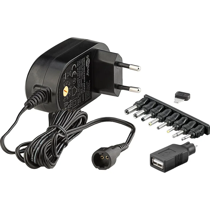 Goobay 59029 Universal Netzteil 1500mA 3V / 4,5V / 5V / 6V / 7,5V / 9V / 12V inkl. 8 Adapterstecker plus USB