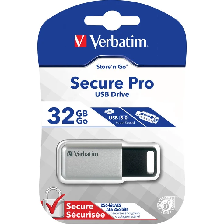 Verbatim Store 'n' Go Secure Pro USB Stick 32 GB, schneller USB Speicher mit USB 3.0, sichere Datenübertragung dank Kennwortschutz, Silber