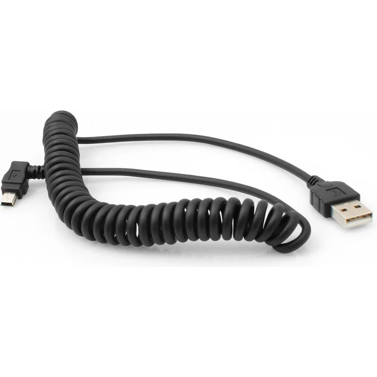 SYSTEM-S Mini USB Spiral Kabel 90 Grad gewinkelt Winkelstecker Links 140 cm