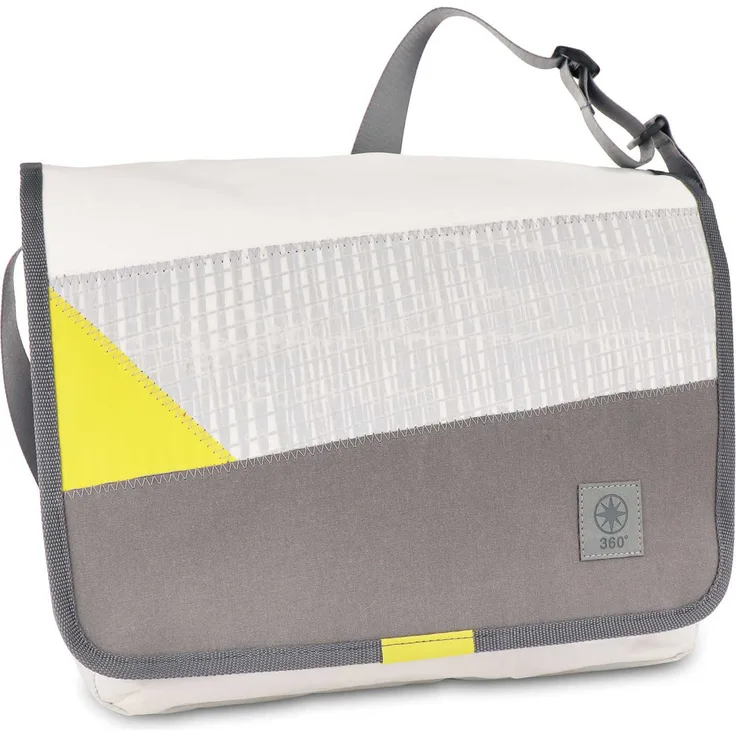360 Grad Barkasse Laptoptasche - Messenger Bag (15 Zoll) Segeltuch weiß-gelb-grau, Gurt grau