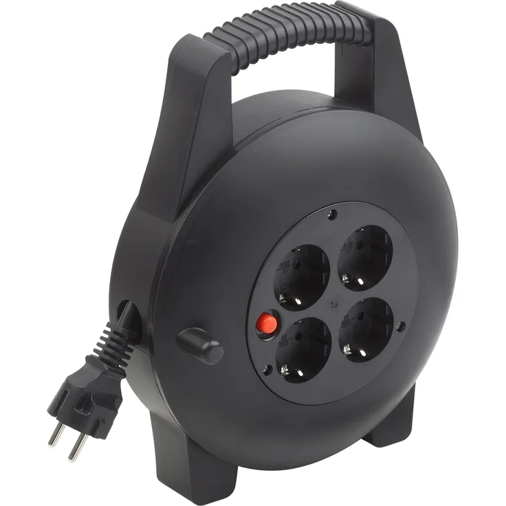Meister Kabelbox H05VV-F3G1,5, IP20 - 10 m Kabel - Thermoschutz-Schalter - Indoor - Kabelrolle mit 4 Steckdosen - Kabelbox mit Verlängerungskabel - Leitungsroller mit Kurbel - 7435820