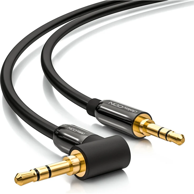 deleyCON 3m Klinkenkabel 3,5mm AUX Kabel Stereo Audio Kabel Klinkenstecker 1x 90° gewinkelt für PC Laptop Handy Smartphone Tablet KFZ HiFi-Receiver schwarz