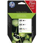 HP 301 Multipack Original Druckerpatronen (2x schwarz, 1x Farbe) für HP Deskjet, HP Officejet, HP ENVY