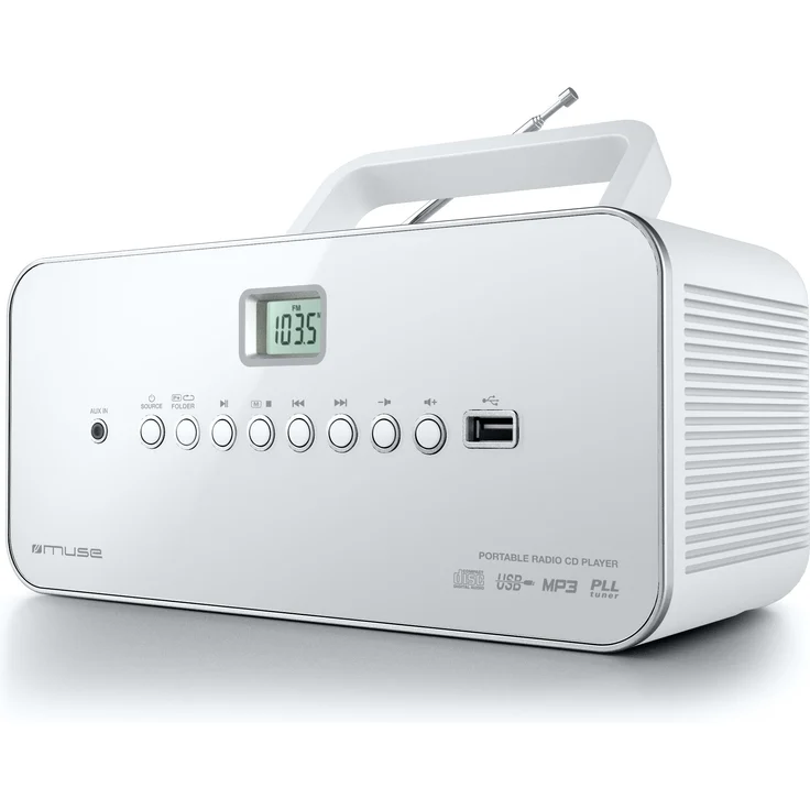 Muse M-28 RDW CD-Radio tragbar, PLL UKW-Radio, MW-Tuner, Senderspeicher, USB, MP3-Wiedergabe, Netz- oder Batteriebetrieb, weiß