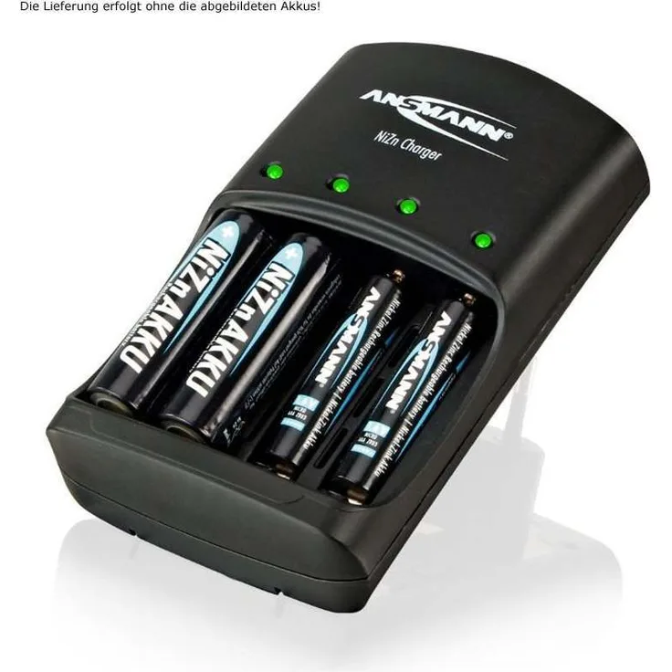 ANSMANN Nickel-Zink Ladegerät Akku - Leistungsstarkes 4-fach Ladegerät für 1,6V NiZn AA oder AAA Akkus - Ideal für NiZn Hochleistungsakkus aus Fernbedienungen, Messgeräten, Kameras uvm.