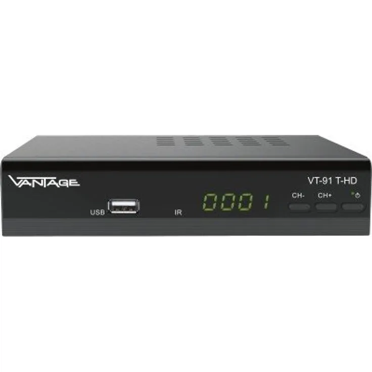 Vantage VT-92 T-HD Receiver DVB T2, HEVC, Display, USB, HDMI, SCART, Mediaplayer schwarz
